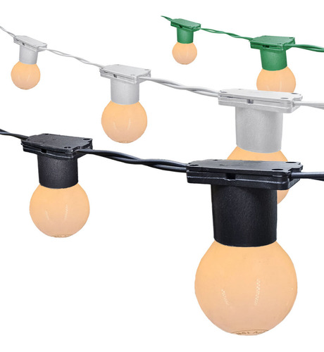 Decoração Varal De Luzes Preto 40m C/lâmpadas Leitosa 15w Luz Verde 127v