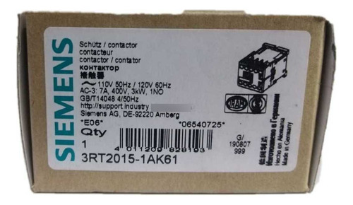 Contactor Siemens 7a 3rt2015-1ak61 Bobina 110v Poliequipos