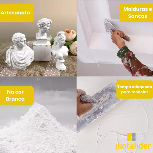 Gesso Branco Estuque 1kg Secagem Lento Artezanato Juntalider