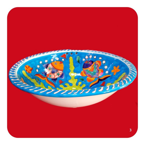 Imagen 3 de 3 de Lavabo Grande Color Cerámica Tipo Talavera 44x36x17 Cm M19