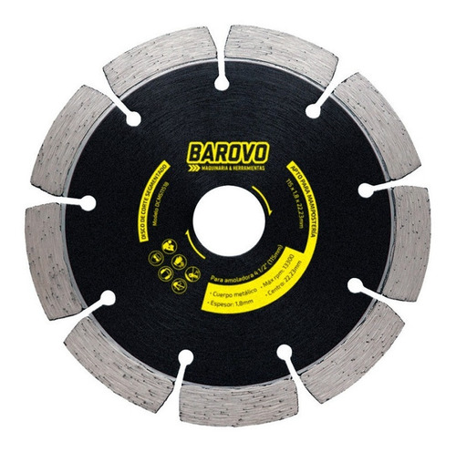 Disco De Corte Segmentado Diamantado 115mm Barovo Dcms11518