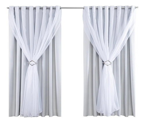 Cortina Blackout Tecido Com Voil 2,20m X 2,90m Sala Quarto Branco