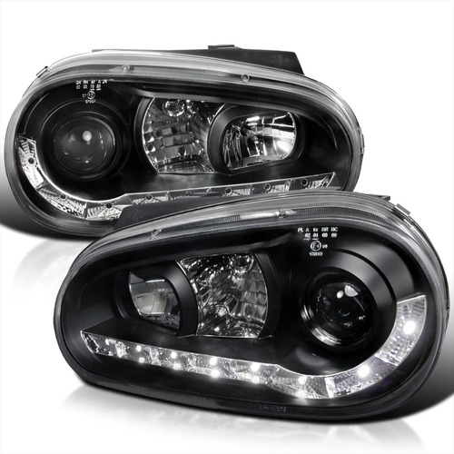 Faro Delantero Proyector Led Color Negro Para Volkswagen Mk4