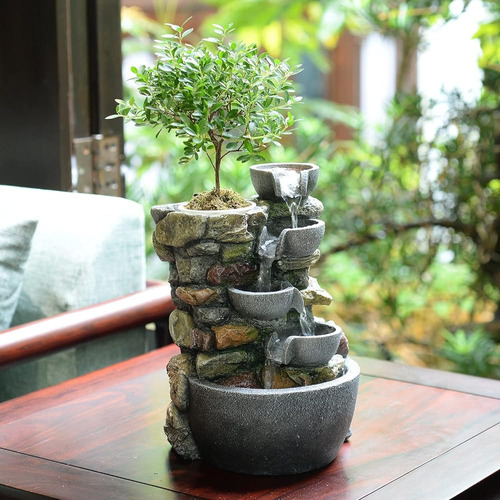 Haobos Fuente De Interior 4-bowl Rockery Sonido Relajante Fu