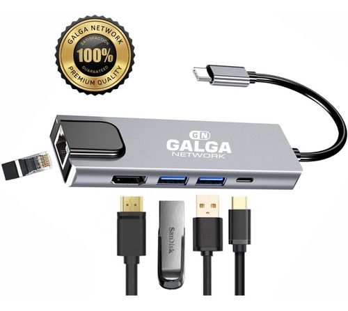 Imagen 3 de 10 de Adaptador Hub Usb C 5 En 1 Hdmi 4k/1tipoc/2usb 3.0/1rj45lan