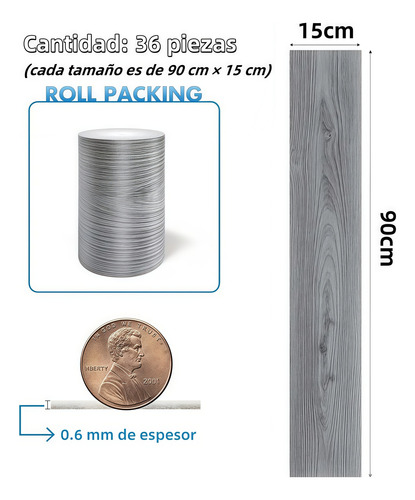 36 Piezas De Pegatinas Autoadhesivas De Pvc Para Suelo Veta De Madera Gris