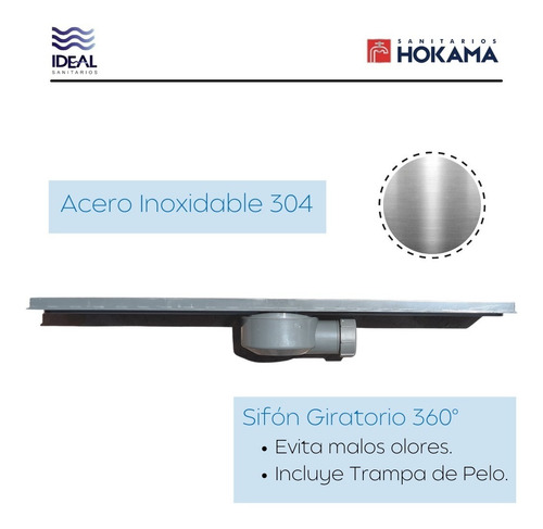 Imagen 3 de 10 de Rejilla Ducha Baño Desague Lineal 60 Cm Larga Acero