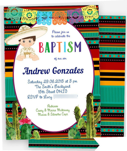 100 Invitaciones+250 Pases Cumple,bautizo Mexicana Niño