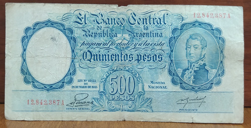 Billete 500 Pesos Argentina San Martín Jóven Bott 2097