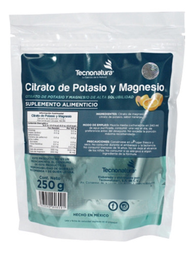 Citrato De Potasio Y Magnesio Sabor Naranja 250 Gramos