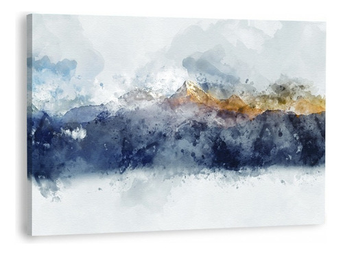 Canvas | Mega Cuadro Decorativo | Montañas Acuarela | 60x40 Color Azules / Ocre