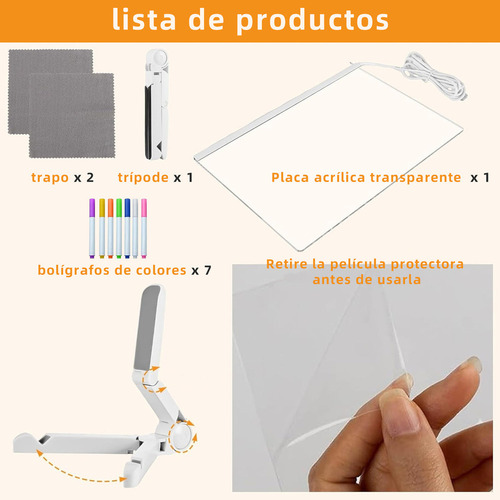 Pizarra De Borrado Seco Con Luz Con Borrables De 7 Colores