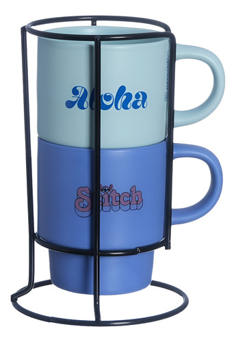 Kit Xícara Empilhável Stitch Disney Café Chá Zona Criativa Cor Azul Lilo e Stitch