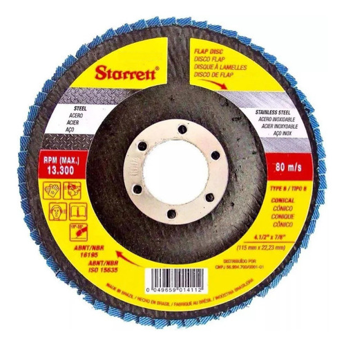 05un Disco Flap 4½  115x22,23 Starrett Fibra - Conico