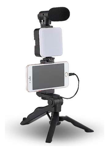 Kit Vlogger Tripoide Selfies Stick Luz Led Microfono 