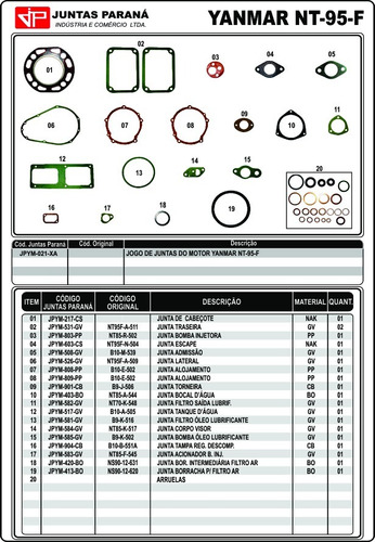 Jogo Junta Motor Yanmar Nt 95f Com Junta Cabeçote