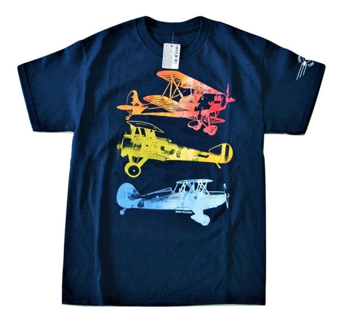 Playera Avion Biplano Niño 6 8 Años Kid Tees Algodon Azul