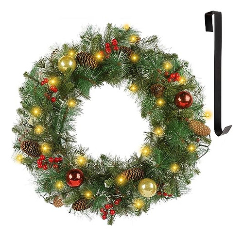 16 Inch Lighted Christmas Wreath, 40 Led Pre-lit Wreath...