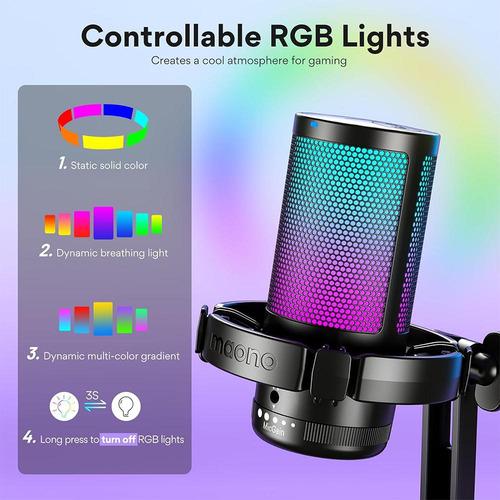 Microfone Condensador Gamer Maono Dgm20 rgb Pto C/suporte Usb Cor Preto