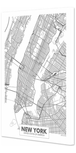 Cuadro Canvas Bastidor Mapa Nueva York Nordico  40 X 56 Lfda