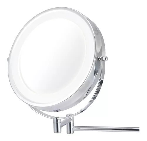 Espejo Aumento 7x Baño Mesada Reversible Luz Led Maquillaje