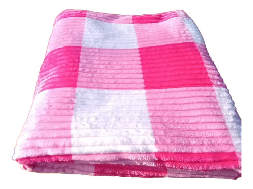Frazada Edredon Acolchado Corderito 2 Plazas Plush Soft Rosa Ajedrez