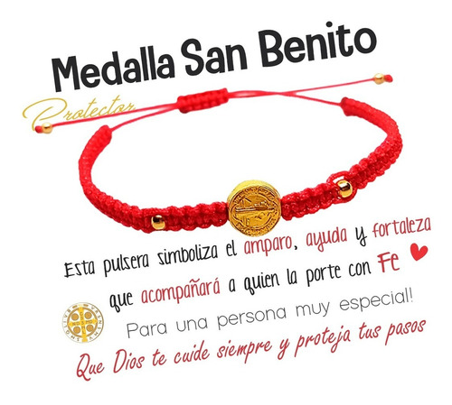 Pulsera San Benito Rondal Tejida Chapa Oro Hombre Mujer