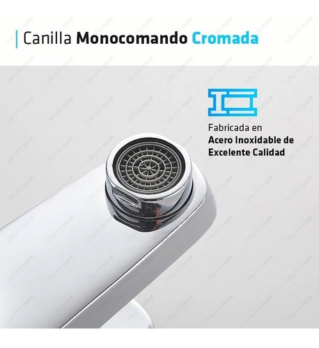 Imagen 3 de 10 de Griferia Canilla Monocomando Lavatorio Baño Metal Mezcladora