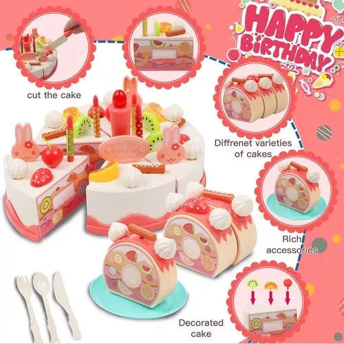 Brinquedo de bolo de aniversário para crianças fingem jogar jogo de comida  com luz (82pcs)