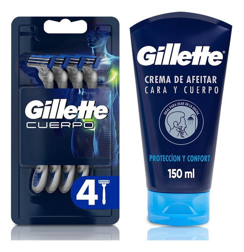 Máquina De Afeitar Gillette Cuerpo Desechable 4un + Crema