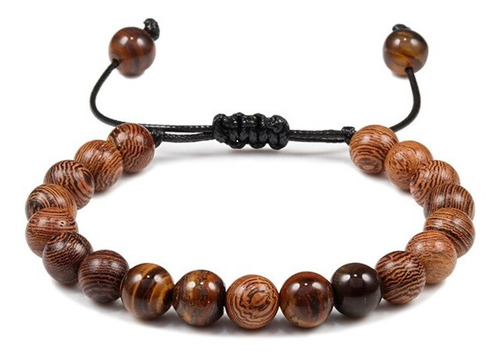 Pulseras Hombre Mujer Piedra Ojo De Tigre Madera Unisex