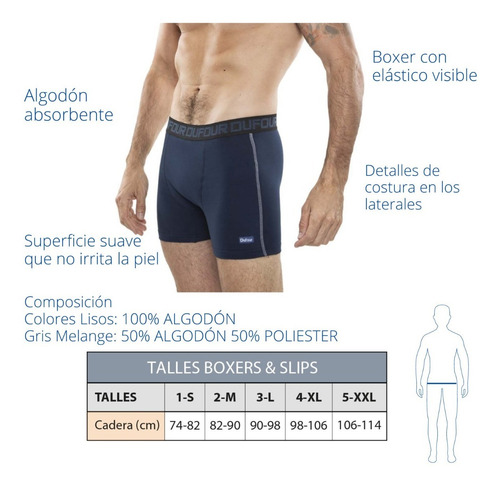 Imagen 3 de 7 de Boxer Dufour ALG. Y Lycra C/elastico Art. 12058 T. S Al Xxl