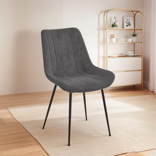Set De 2 Sillas De Comedor Shirley By Cassias Cómodas Moda Corderoy Negro Gris Oscuro