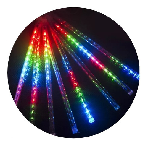 Tubo Led Lluvia Meteoro 8 Luces 30 Cm Guirnalda 3 Metros Multicolor 220v Navidad