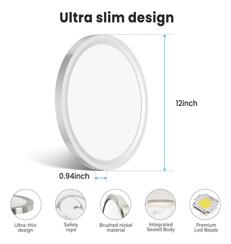 Lámpara De Techo Led De Montaje Empotrado De 12 Pulgadas, 30