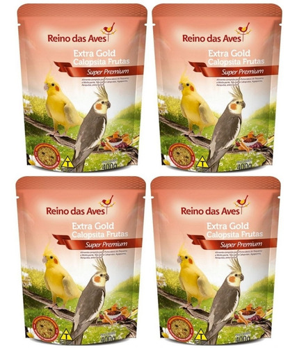 Kit 4un Ração Extra G Calopsita Agaporne 400g Reino Das Aves