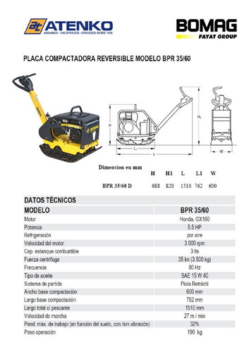 Alquiler Placa Compactadora / Placa Vibradora Bomag