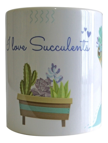 Taza Blanca Con Terrarios De Suculentas I Love Succulents