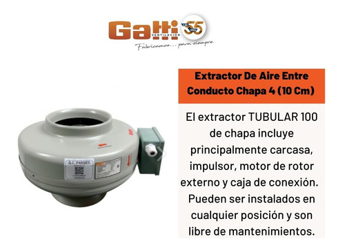 Imagen 5 de 10 de Extractor De Aire Entre Conducto Chapa 4 (10 Cm) Gatti Vent