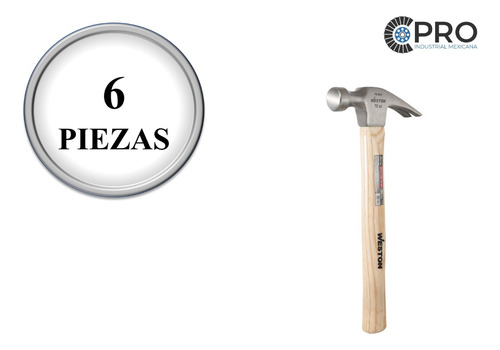 6 Martillo Pulido Uña Recta 16 Oz Mango 13 De Madera P