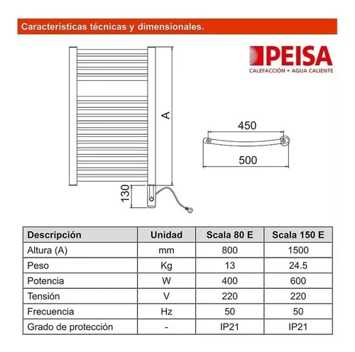 Radiador toallero blanco Scala 80 PEISA 