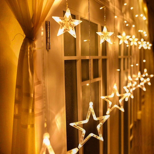 Cortina De Luces Estrellas Blanco Cálido- Decoración Navidad