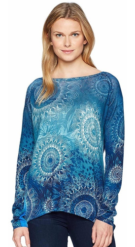 & Sweater Desigual Mandala Azul Celeste Nuevo L Con Envío