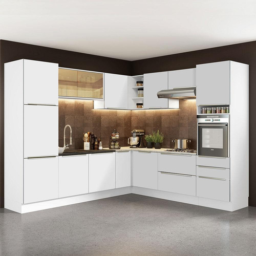 Cozinha Completa De Canto Madesa Lux Com Armário Balcão Bbv Cor Branco/Branco Veludo