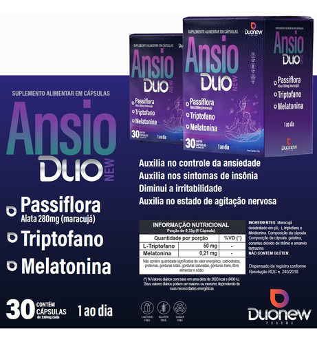 Ansio Duo - Triptofano + Melatonina - 30 Capsulas - Duonew