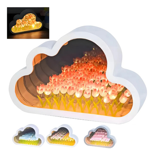 Luz Lámpara Noche Flor Tulipanes Nube Con Espejo Romántica
