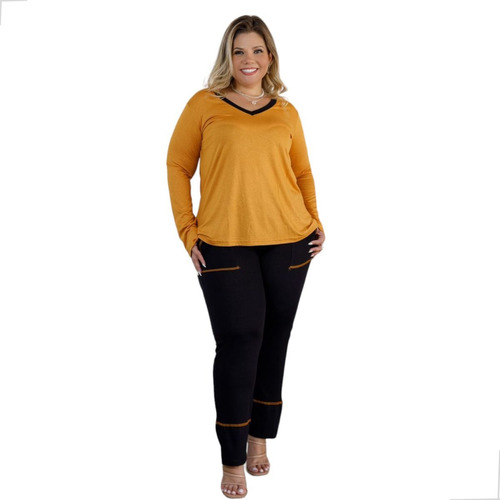 Conjunto Feminino Inverno Calça E Blusa Manga Longa Plus