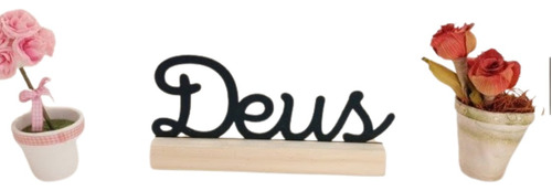 Enfeite Decorativo Palavra Deus Mdf Preto Com Base De Pinus