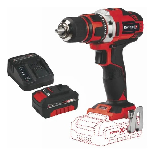 Taladro inalámbrico de 10mm Einhell TE-CD 18/40 LI CON BATERÍA DE 4AH Y CARGADOR + 1 batería de 4Ah con caja de cartón