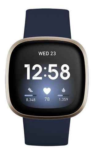 Imagen 1 de 4 de Smartwatch Fitbit Versa 3 1.58" caja de aluminio anodizado soft gold aluminum, malla midnight de elastómero y aluminio anodizado FB511